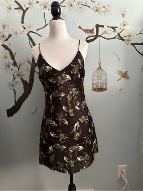 Black Satin Slip Dress with Mermaid Print
